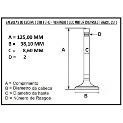 VALVULA DE ESCAPE ( 0,00 = STD ) JOGO C-10 - VERANEIO ( MOTOR 6CC CHEVROLET BRASIL 261 ) 4.3