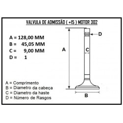 VALVULA DE ADMISSÃO +15 ( HASTE 9,00 MM ) JOGO FORD MOTOR 5.8 351W ( WINDSOR )