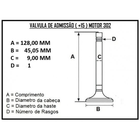 VALVULA DE ADMISSAO E ESCAPE +15 ( JOGOS ) FORD MOTOR 5.8 351W ( WINDSOR )