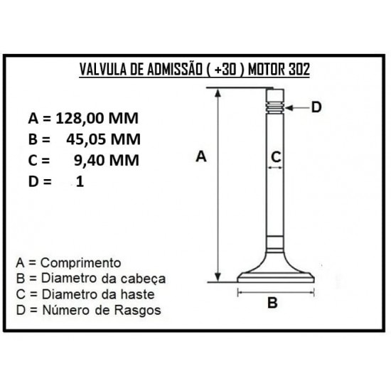 VALVULA DE ADMISSAO E ESCAPE +30 ( JOGOS ) FORD MOTOR 5.8 351W ( WINDSOR )