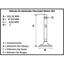 VALVULA DE ADMISSAO ( 0,00 = STD ) JOGO C-10 - VERANEIO ( MOTOR 6CC CHEVROLET BRASIL 261 ) 4.3