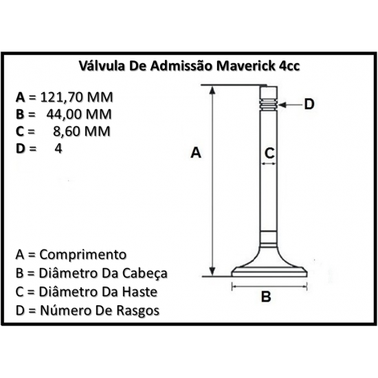 VALVULA DE ADMISSAO +000 = STD ( HASTE 8.60MM ) ALC. JOGO MAVERICK 4CC ( MOTOR 140 ) 2.3 OHC